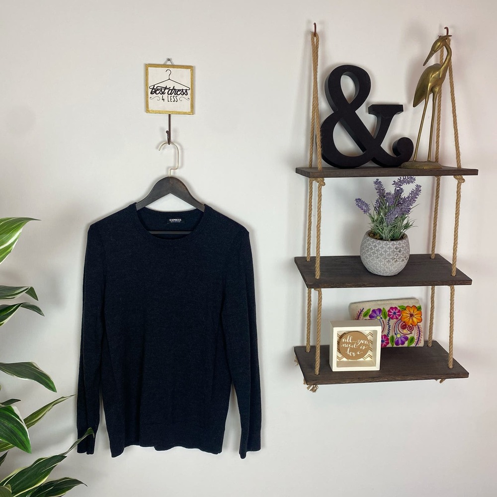 Express Dark Gray Wool Blend Crew Neck Sweater